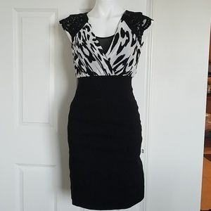 Nicole Miller Black and White Animal Print Dress
